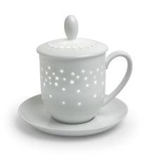 Încărcați imaginea în vizualizatorul galeriei - Cana din portelan cu capac si strecuratoare Starlight 320 ml