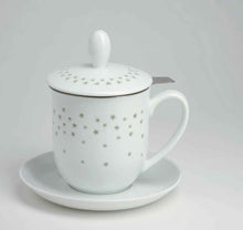 Încărcați imaginea în vizualizatorul galeriei - Cana din portelan cu capac si strecuratoare Starlight 320 ml