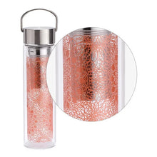 Încărcați imaginea în vizualizatorul galeriei - Sticla de ceai din sticla cu pereti dubli cu sita din otel inoxidabil Flowtea Mandala, 350 ml