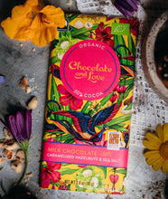Заредете изображение във визуализатора на галерията – Млечен шоколад с карамел, лешници и морска сол 80гр, 50% какао от Chocolate and Love