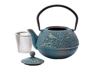 Cast iron teapot blue-gold with relief Meng 650 ml