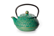 Cast iron teapot green-gold with Hebei relief 800 ml