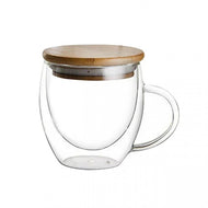 Double-walled borosilicate glass mug with bamboo lid 180ml